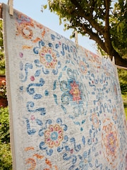 Hug Rug Beige Pink and Blue British Made Washable Modern Damask Rug - Image 4 of 6