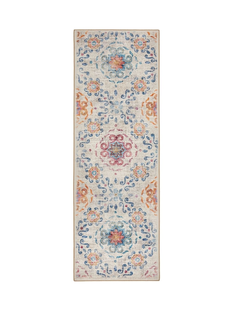 Hug Rug Beige Pink and Blue British Made Washable Modern Damask Rug - Image 6 of 6