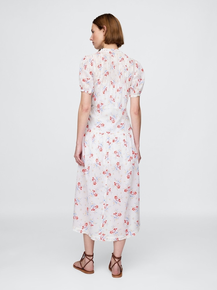 Gap White DÔEN Pintuck Floral Midi Dress - Image 2 of 8