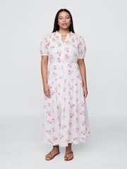 Gap White DÔEN Pintuck Floral Midi Dress - Image 4 of 8