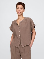 Gap Brown 100% Cotton Crinkle Gauze Dolman Short Sleeve Shirt - Image 1 of 4