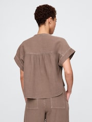 Gap Brown 100% Cotton Crinkle Gauze Dolman Short Sleeve Shirt - Image 2 of 4