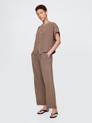 Gap Brown 100% Cotton Crinkle Gauze Dolman Short Sleeve Shirt - Image 3 of 4