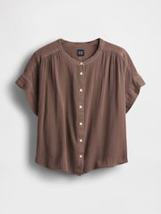 Gap Brown 100% Cotton Crinkle Gauze Dolman Short Sleeve Shirt - Image 4 of 4