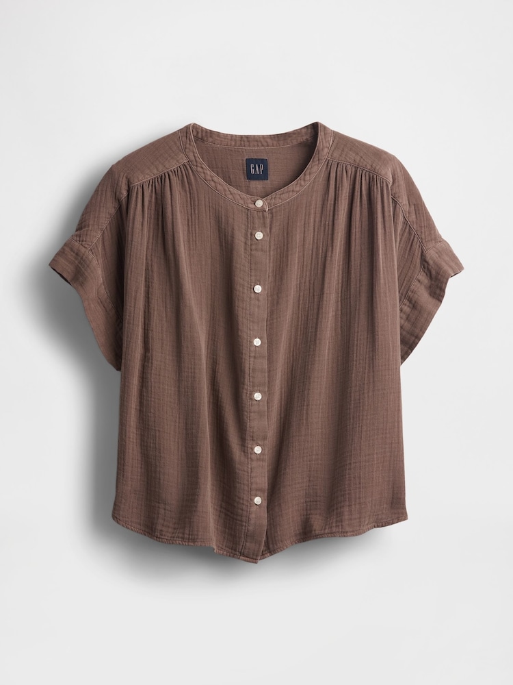 Gap Brown 100% Cotton Crinkle Gauze Dolman Short Sleeve Shirt - Image 4 of 4