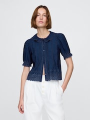 Gap Navy DÔEN Eyelet Short Sleeve Shirt - Image 1 of 6