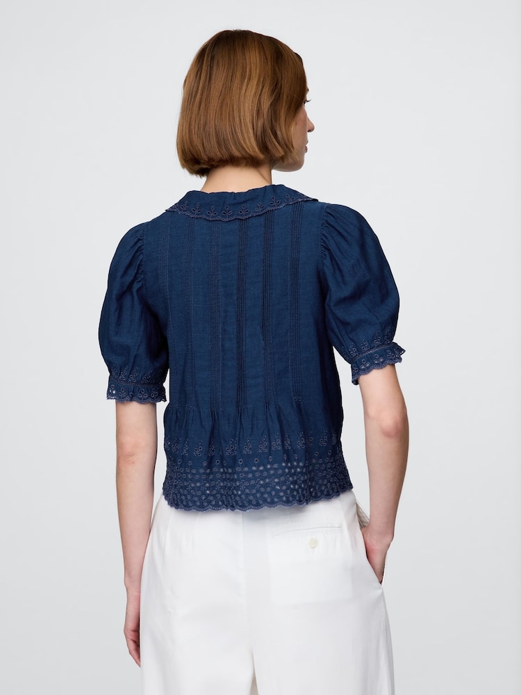 Gap Navy DÔEN Eyelet Short Sleeve Shirt - Image 2 of 6