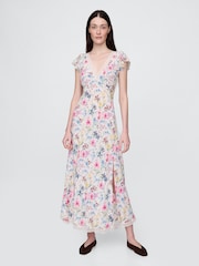 Gap White Floral Crepe Lace-Trim V-Neck Maxi Dress - Image 1 of 5