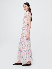 Gap White Floral Crepe Lace-Trim V-Neck Maxi Dress - Image 4 of 5