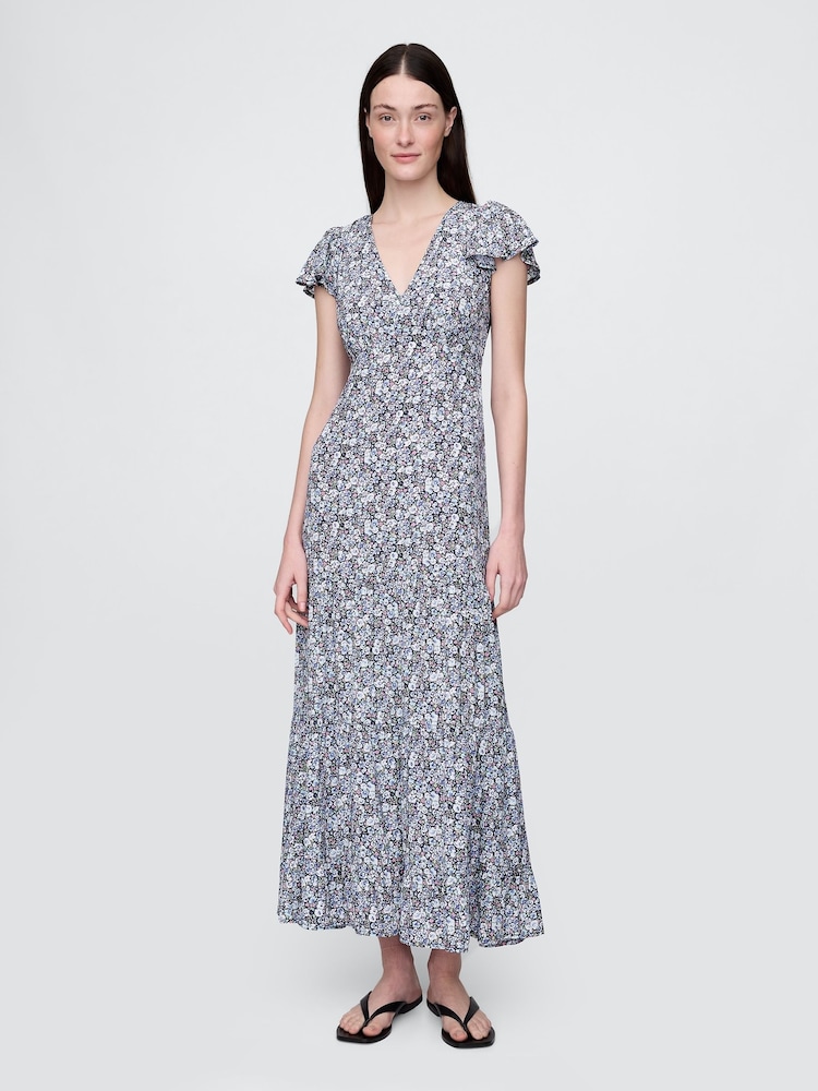 Gap Blue Floral Tiered V-Neck Maxi Dress - Image 1 of 6