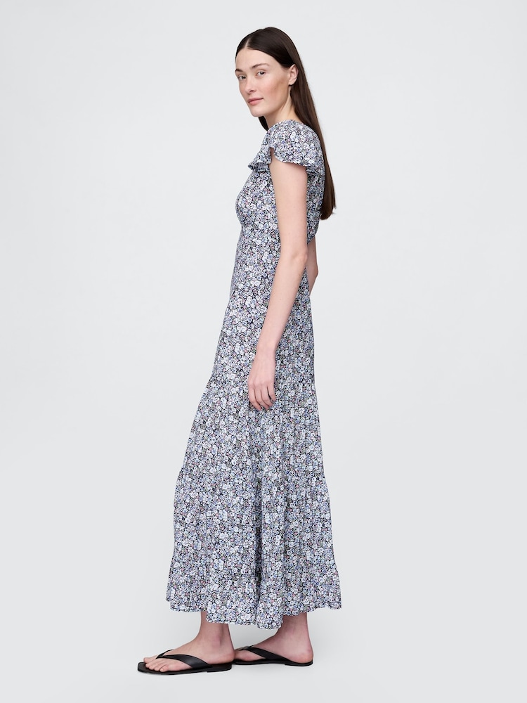 Gap Blue Floral Tiered V-Neck Maxi Dress - Image 3 of 6