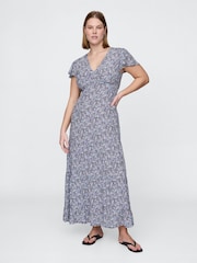 Gap Blue Floral Tiered V-Neck Maxi Dress - Image 4 of 6