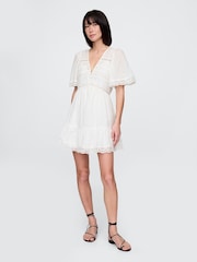 Gap White Flutter-Sleeve Eyelet Mini Dress - Image 1 of 5