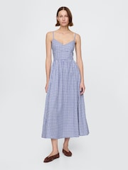 Gap Blue/White Gingham Cotton Corset Midi Dress - Image 1 of 5