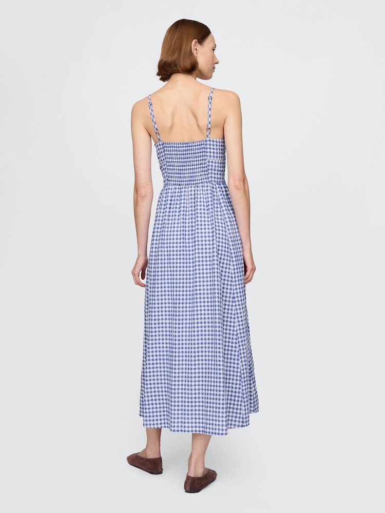 Gap Blue/White Gingham Cotton Corset Midi Dress - Image 2 of 5