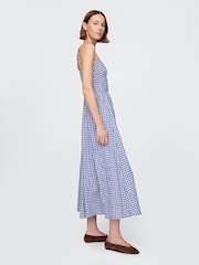 Gap Blue/White Gingham Cotton Corset Midi Dress - Image 3 of 5