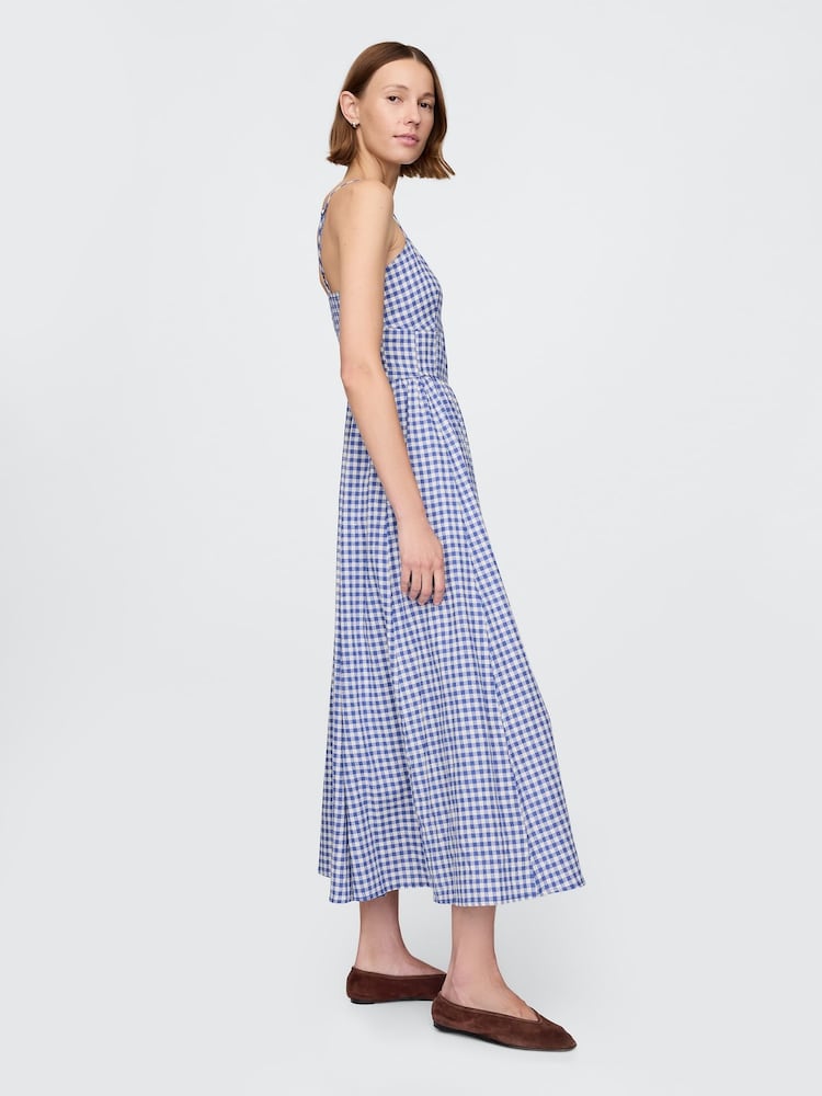 Gap Blue/White Gingham Cotton Corset Maxi Summer Dress - Image 3 of 5