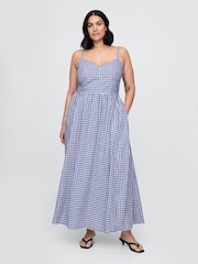Gap Blue/White Gingham Cotton Corset Midi Dress - Image 4 of 5