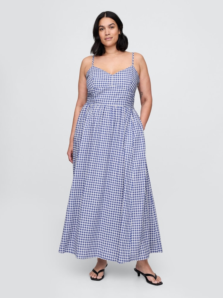 Gap Blue/White Gingham Cotton Corset Maxi Summer Dress - Image 4 of 5