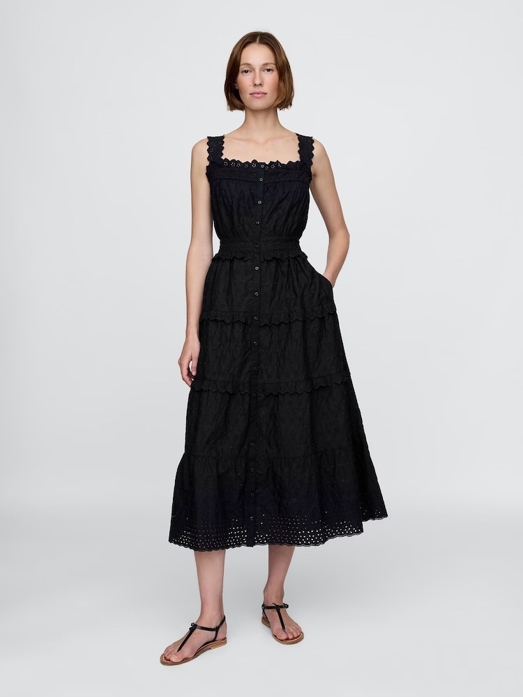 Gap Black DÔEN Eyelet Maxi Dress - Image 1 of 7