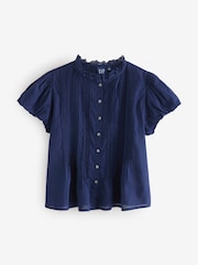 Gap Navy Blue Cotton Button Through Bubble-Sleeve Top - Image 4 of 6