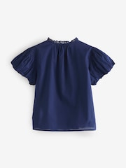 Gap Navy Blue Cotton Button Through Bubble-Sleeve Top - Image 5 of 6