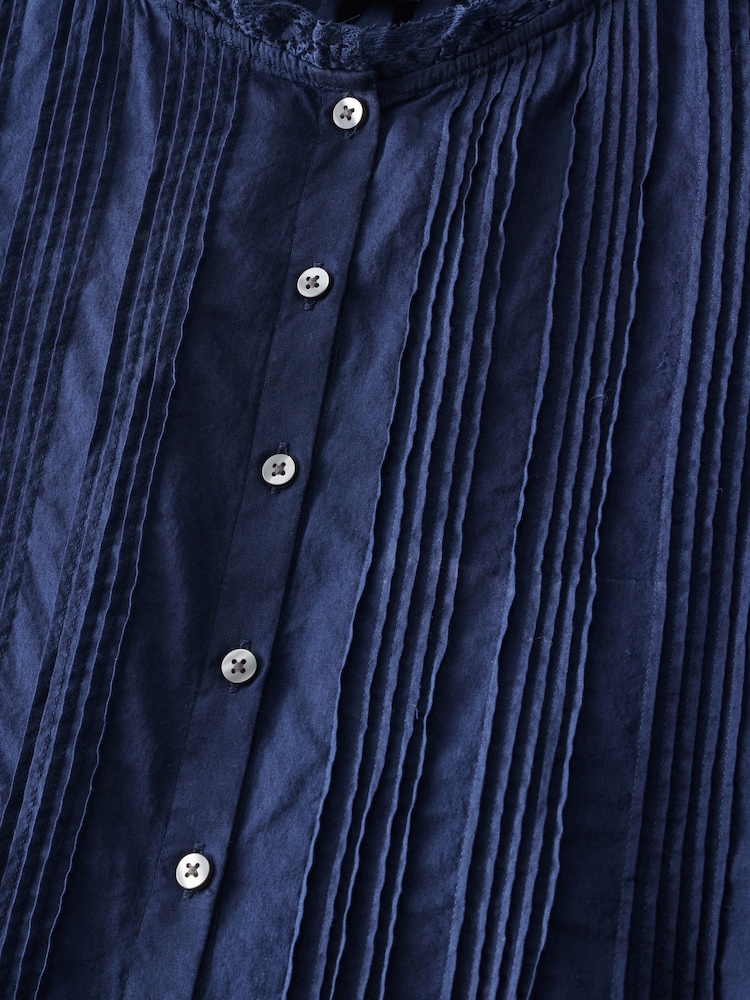 Gap Navy Blue Cotton Button Through Bubble-Sleeve Top - Image 6 of 6