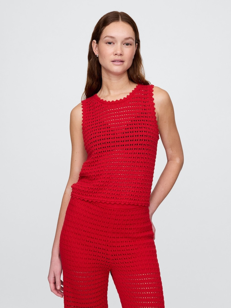 Gap Red 100% Cotton Crochet Vest - Image 1 of 5