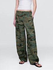 Gap Green Camo Low Waisted Barrel Parachute Trousers - Image 1 of 5