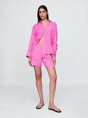 Gap Pink 100% Linen Button Down Long Sleeve Oversized Shirt - Image 1 of 5