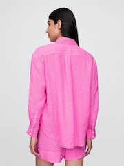 Gap Pink 100% Linen Button Down Long Sleeve Oversized Shirt - Image 3 of 5