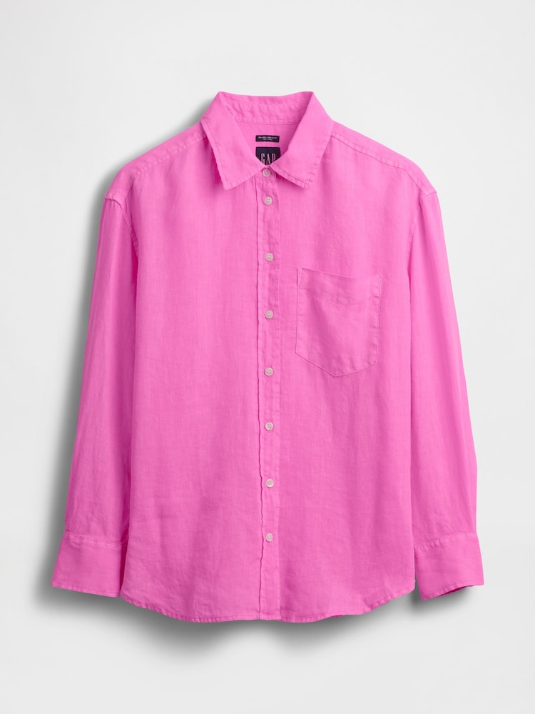 Gap Pink 100% Linen Button Down Long Sleeve Oversized Shirt - Image 5 of 5 Gap Pink 100% Linen Button Down Long Sleeve Oversized Shirt - Image 5 of 5