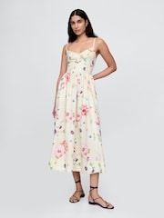 Gap Cream Floral Cotton Corset Midi Dress - Image 1 of 5