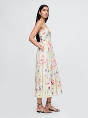 Gap Cream Floral Cotton Corset Midi Dress - Image 4 of 5