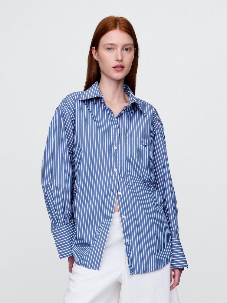 Gap Blue/White Stripe Cotton Poplin Striped Oversized Shirt - Image 1 of 5