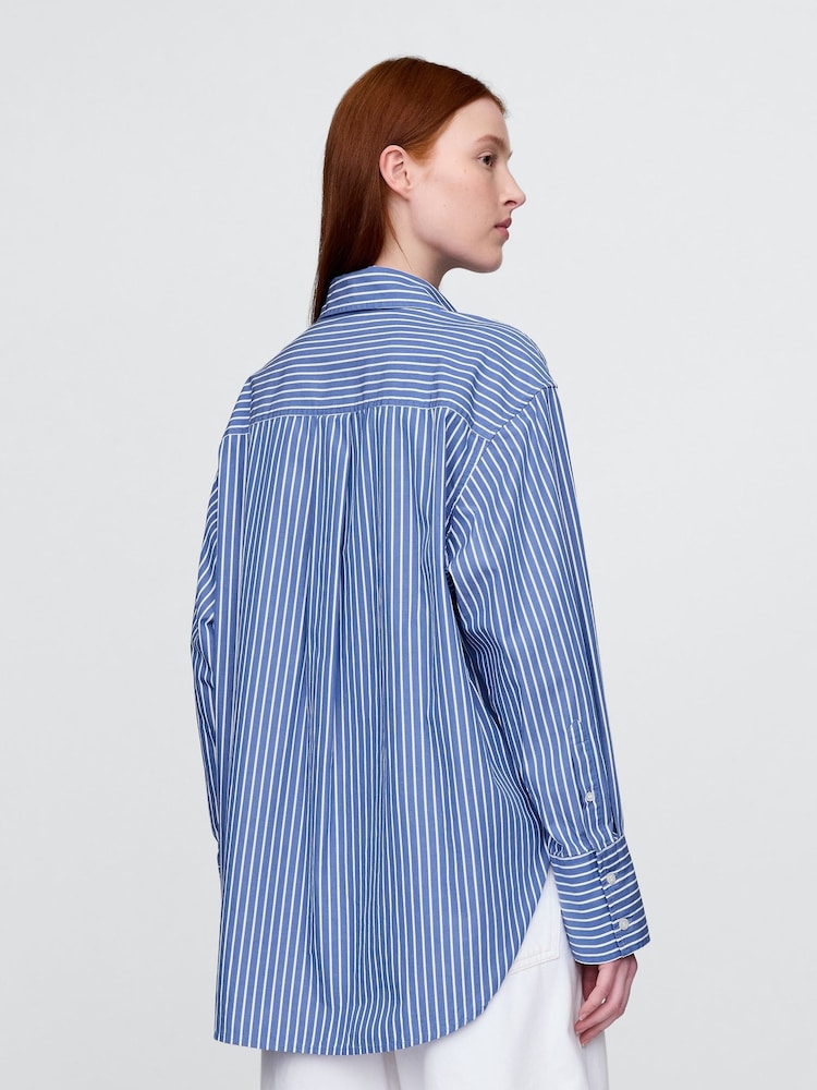 Gap Blue/White Stripe Cotton Poplin Striped Oversized Shirt - Image 2 of 5