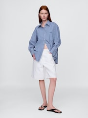 Gap Blue/White Stripe Cotton Poplin Striped Oversized Shirt - Image 3 of 5