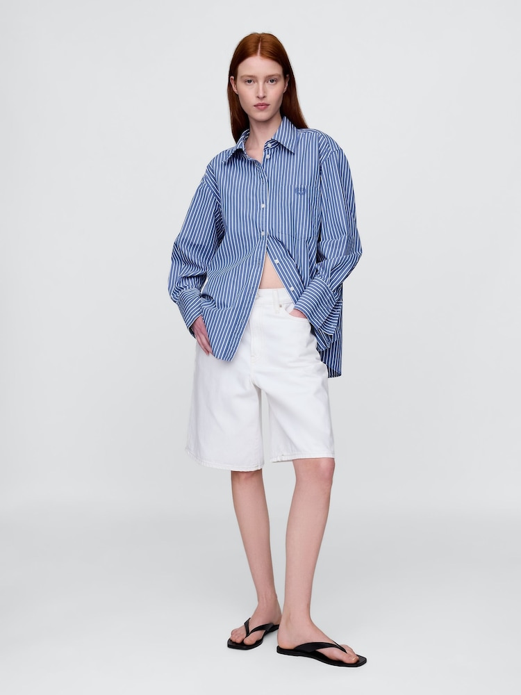 Gap Blue/White Stripe Cotton Poplin Striped Oversized Shirt - Image 2 of 4