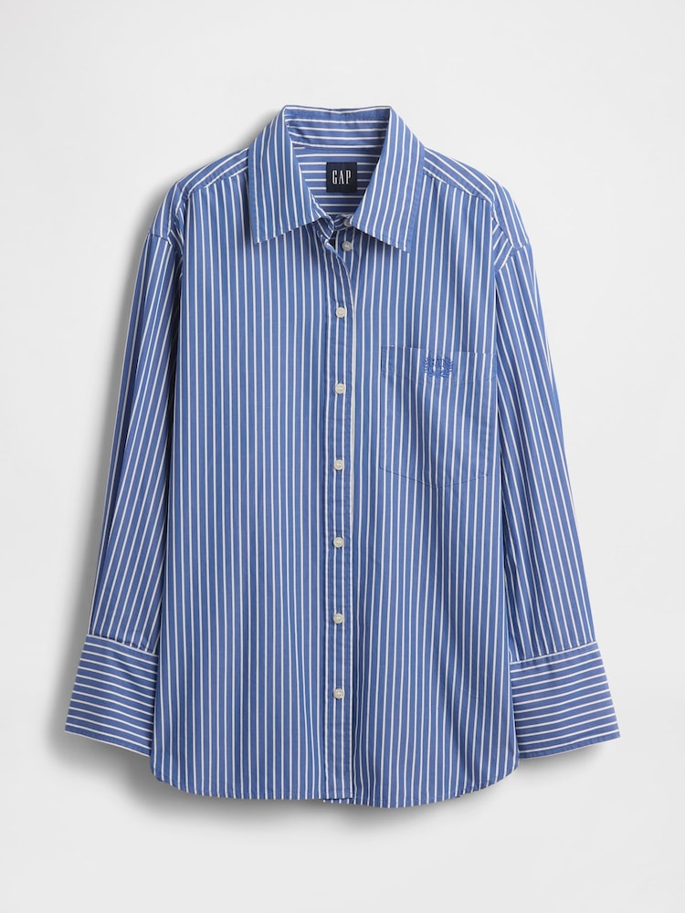 Gap Blue/White Stripe Cotton Poplin Striped Oversized Shirt - Image 5 of 5