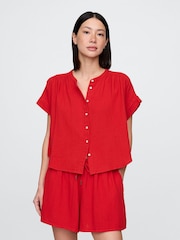 Gap Red Crinkle Gauze Dolman Short Sleeve Shirt - Image 1 of 4