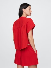 Gap Red Crinkle Gauze Dolman Short Sleeve Shirt - Image 2 of 4