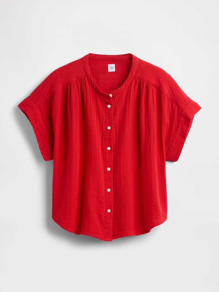 Gap Red Crinkle Gauze Dolman Short Sleeve Shirt - Image 4 of 4