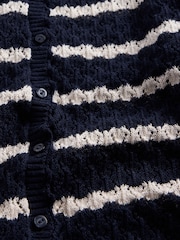 Gap Navy/White Stripe DÔEN Linen-Blend Short Sleeve Pointelle Cardigan - Image 6 of 6