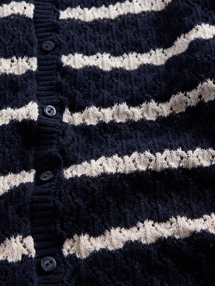Gap Navy/White Stripe DÔEN Linen-Blend Short Sleeve Pointelle Cardigan - Image 6 of 6