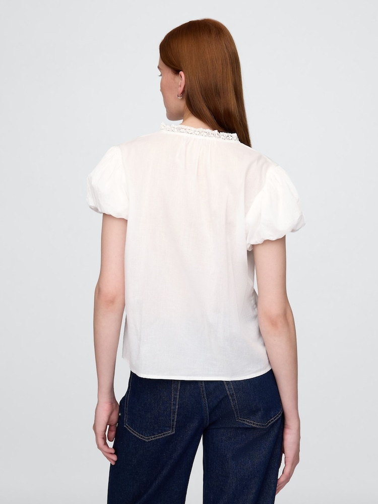 Gap White Cotton Button Through Bubble-Sleeve Top - Image 2 of 8 Gap White Cotton Button Through Bubble-Sleeve Top - Image 2 of 8