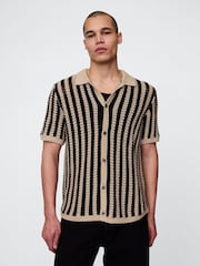 Gap Beige Mesh Striped Knit Shirt - Image 1 of 5