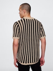 Gap Beige Mesh Striped Knit Shirt - Image 2 of 5