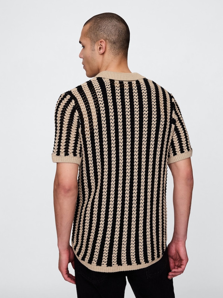 Gap Beige Mesh Striped Knit Shirt - Image 2 of 5