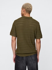 Gap Khaki Green Cotton Knit Striped Polo Shirt - Image 2 of 5