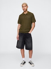 Gap Khaki Green Cotton Knit Striped Polo Shirt - Image 3 of 5